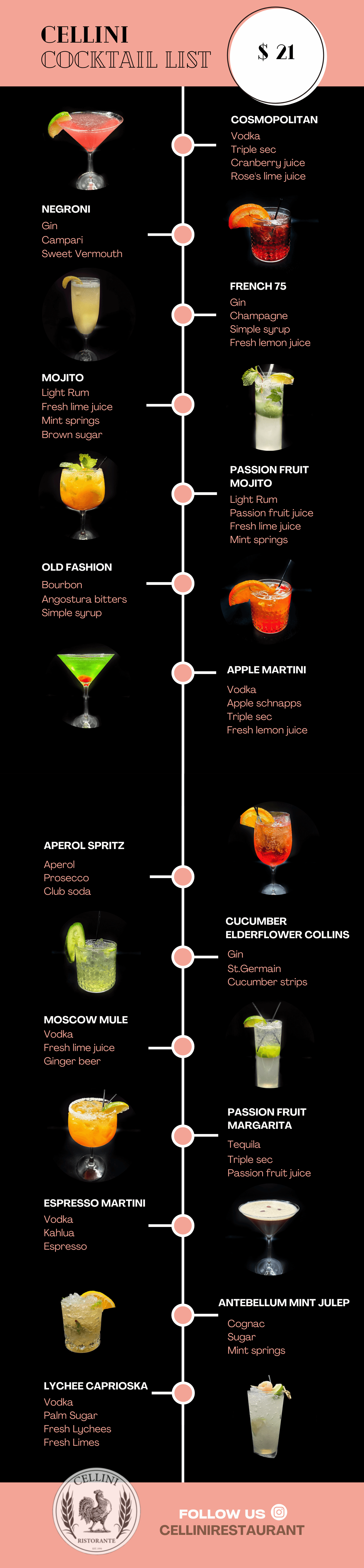 Cellini Restaurant Cocktails Menu
